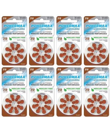Powermax Size 312 Hearing Aid Batteries, Made In USA, Brown Tab, 64 Count Size 312 8 Count (Pack of 8)