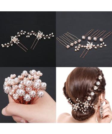 40 Pieces Wedding Pearl Hair Pins Brides Bridal Rhinestones Hair Pins Wedding Hair Clips Set Pearl Flower Hair Pins Bridesmaid Hair Accessory for Women and Girls