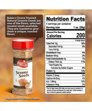 Baker's Choice Natural Toasted Sesame Seeds - All Natural Seasoning for Baking and Cooking - Gluten-Free & Kosher - 4 Oz. Resealable Container - Buy Online on GoSupps.com