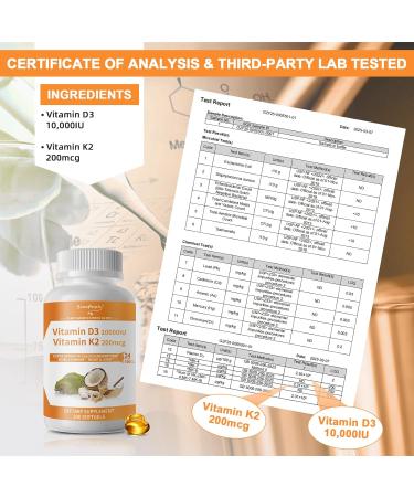 GREENPEOPLE K2 D3 Vitamin Supplement, Vitamin D-3 & K-2 MK-7, 10,000 IU/200 mcg, with Virgin Non-GMO Coconut MCT Oil | 300 Vegan Softgels | Bone Health, Immune Support 300 Count (Pack of 1) - Buy Online on GoSupps.com