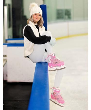 Xino Sports Deluxe Adjustable Ice Skates - Black/Pink, Faux Fur Padding, Reinforced Ankle Support - Pink Small Junior 13-3 - Buy Online on GoSupps.com