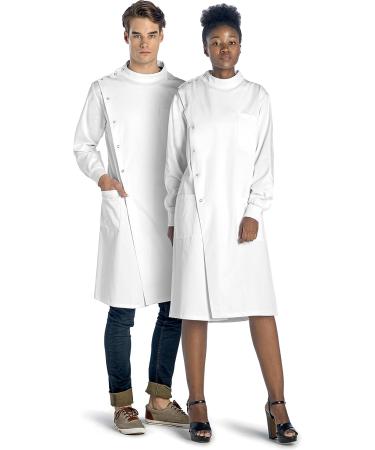 Dr. James Professional Lab Coat - Howie Style, Classic Fit, Mandarin Collar, Cuffed Sleeves, Unisex - White 43 Inch Length, X-Small - Buy Online on GoSupps.com