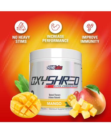 EHPlabs OxyShred Thermogenic Pre Workout Powder & Shredding Supplement - Preworkout for Men & Women Sugar Free Energy Powder with 150mg of Caffeine - Mango 60 Servings - Buy Online on GoSupps.com