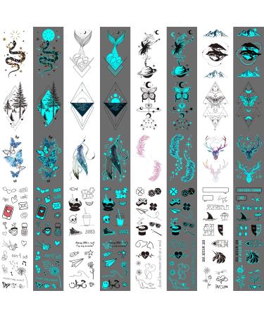 Glow in the Dark Blue Temporary Tattoos - 180+ Styles, 36 Sheets - Fake Body Tattoo Stickers for Adults, Luminous Party Favors - Men, Women, Nightclub, Pub - Buy Online on GoSupps.com