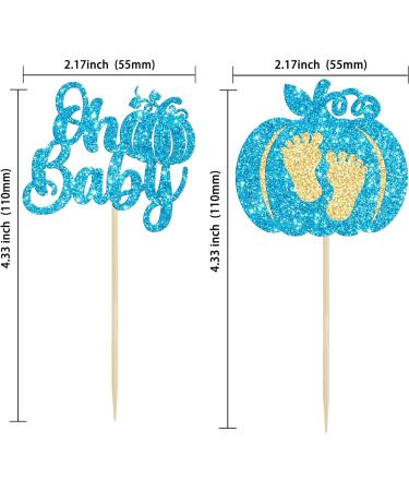 24Pcs Pumpkin Oh Baby Cupcake Toppers Blue Glitter Pumpkin Cupcake Picks Boy Baby Shower Cake Decorations for Pumpkin Theme Gender Reveal Kids Birthday Party Supplies Blue-1 - Buy Online on GoSupps.com