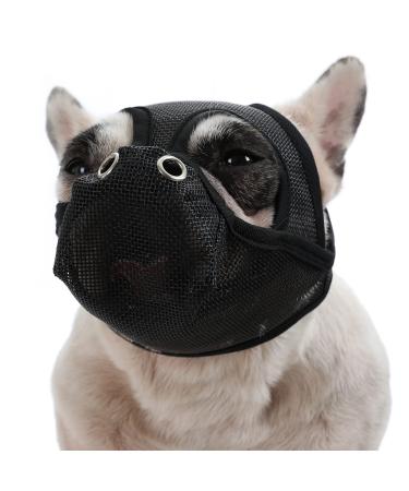 ranzivoo Dog Muzzle Breathable Mesh for Short Snout Dogs Biting Barking Small Black