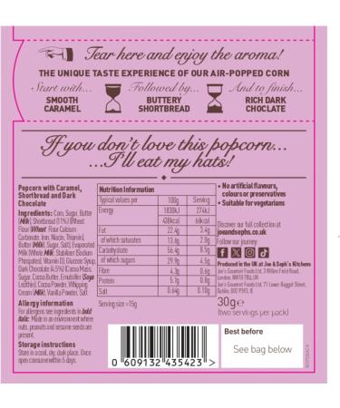 Joe & Seph's Millionaire's Shortbread Popcorn (1x30g) gourmet popcorn on the go snack sweet popcorn - Buy Online on GoSupps.com