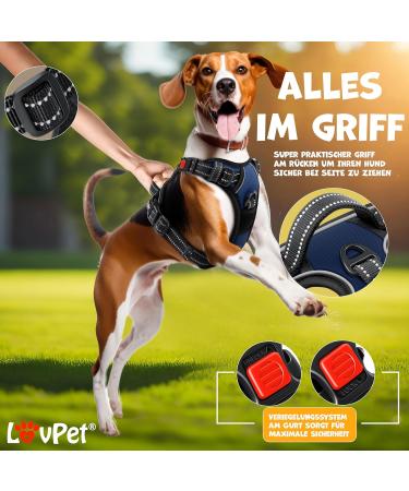 Lovpet No-Pull Dog Harness for Large Dogs | Breathable Soft Design | Reflective Adjustable Vest with Handle | Navy Blue - Buy Online on GoSupps.com