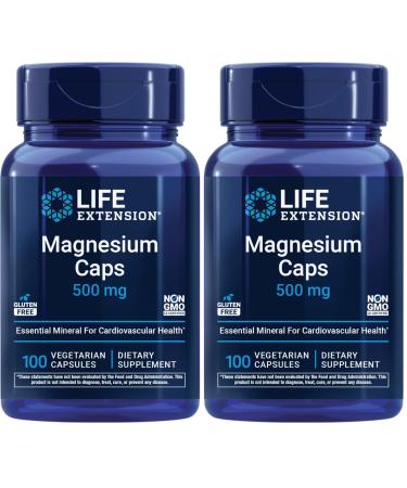 Life Extension Magnesium Caps 500 mg Magnesium Oxide Citrate Succinate Heart Health Healthy Bones Metabolism Support 100 Vegetarian Capsules (Pack of 2)