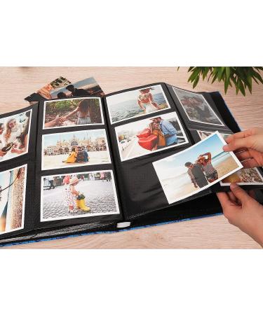 RECUTMS Photo Album 4x6 600 Photos PU Leather Cover Large Wedding Photo Books Black Pages Horizontal and Vertical Family Album Gift Memory Book (Blue S-Leaf) 600 pockets Blue S-leaf - Buy Online on GoSupps.com