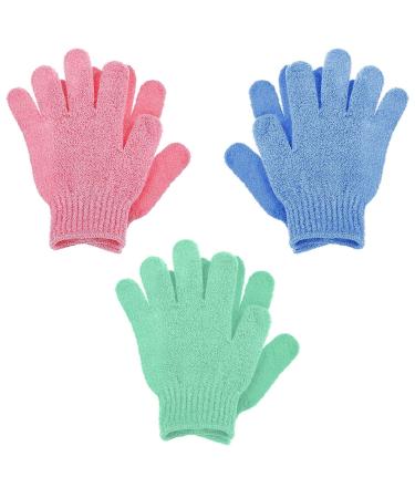 Sibba 6Pcs Exfoliating Wash Gloves Dual Texture Bath Gloves for Shower Body Scrub Exfoliating Mitt Dead Skin Remover Exfoliator Mitten Natural Body Loofah Washcloth Pink
