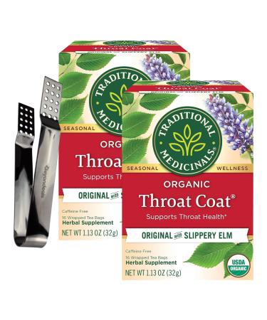 Traditional Medicinals Traditional Medicinals Bundle Of Stainless Steel Tong Tea Bag Squeezer And Organic Throat Coat Herbal Tea Supports Throat Heal Pack Of 2