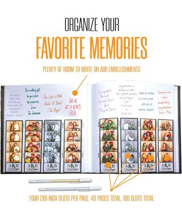 Photo Booth Nook Scrapbook Album & Gel Pens - Scrapbooking Journal with Black Leather Cover - 40 White Pages 2x6 Cover Picture Slot & Photo Strip Inserts - Wedding Graduation Photos (1 Count) 1 B&W - Buy Online on GoSupps.com