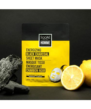 Soo AE Homme Energizing Black Charcoal Sheet Mask - 8 Count | Men's Skincare Pore Tightening & Moisturizing Facial Masks - Buy Online on GoSupps.com