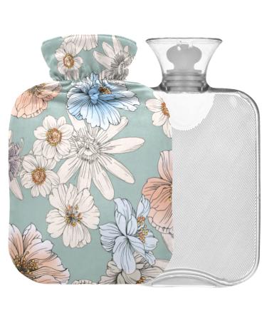 Naanle hot hot water bottle with reference yellow blue flowers Transparent hot water bottle heat bottle for back pain relief handfoot warmer neck hot and cold therapy 1l