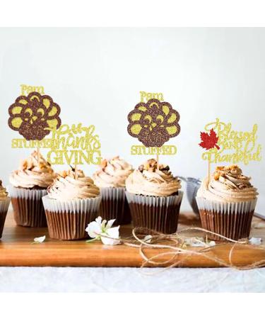Cyodoos 24PCS Shiny Thanksgiving Cupcake Toppers Autumn Theme Cupcake Toppers T rkiye Food Selection Decoration Maple Leaf turkey Thanksgiving Cake Party Decoration Selection - Buy Online on GoSupps.com