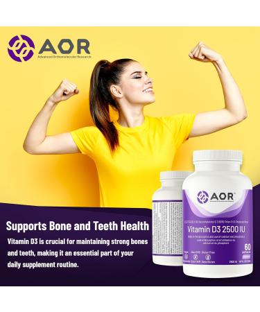 AOR - Vitamin D3 2500 IU - 60 Capsules - Supports Bone and Teeth Health - Ideal for Adults - Premium Quality Vitamin D Supplements 60 count (Pack of 1) - Buy Online on GoSupps.com