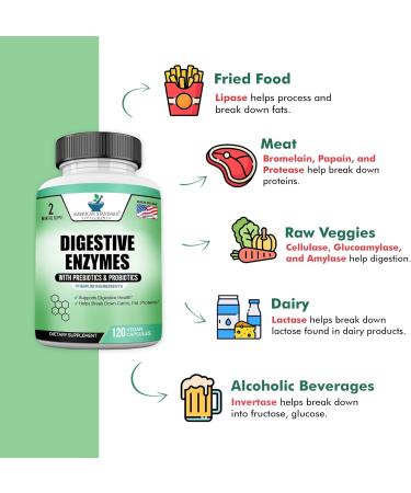 Digestive Enzymes Plus Probiotics & Prebiotics 120 Veggie Capsules For Digestion With Amylase Bromelain Papain Lipase Lactase Protease Papain Cellulase Vegan & Gluten Free 2 Month Supply - Buy Online on GoSupps.com
