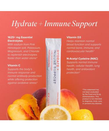 Isagenix Hydrate + Immune Support with Whole-Food Sourced C D Vitamins - Superior Hydration with 1625+ mg of Essential Electrolytes - No Added Sugar Peach Lemonade Flavor 0.2 oz Sticks 24 Servings - Buy Online on GoSupps.com