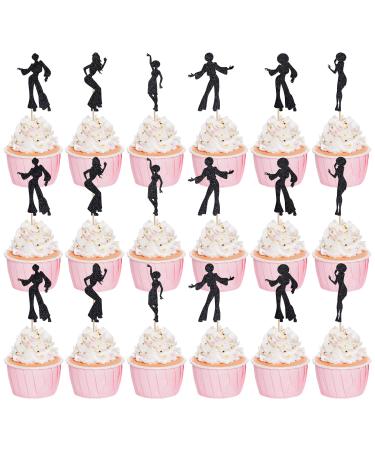 choyaxo 24 PCS 70s Disco Cupcake Toppers 70's Disco Cake Decorations for Disco Theme Party Wedding Birthday