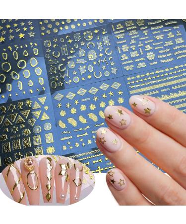 30 Sheets Gold Nail Stickers - Self-Adhesive 3D Geometric & Letter Decals for Nail Art | French Tip & DIY Supplies - Buy Online on GoSupps.com