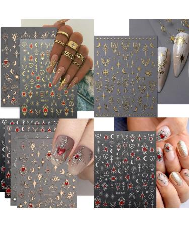 9 Sheets Moon Star Nail Art Sticker 3D Self-Adhesive Sun Nail Stickers Nail Tip Decorations Decals for Nail Art Nail Supplies for Women Girls DIY Nail Tips Design - Buy Online on GoSupps.com