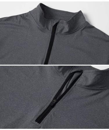 Carwornic Men's Long-Sleeved Half Zip Sport Shirt - Breathable 1/4 Zip Pullover for Gym Jogging & Training - Dark Gray - Buy Online on GoSupps.com