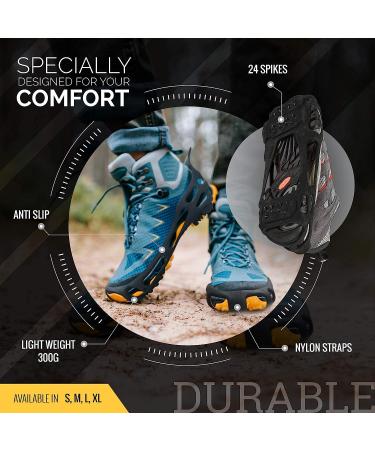 Quadtrek All Terrain Traction Cleats - Anti Skid Ice Claw Grip Crampons for Snow Hiking, Trekking, and Mud - Black Medium (7-9.5 Men/8-11 Women) - Buy Online on GoSupps.com