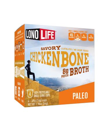 LonoLife Chicken Bone Broth Powder with 8g Protein, Paleo and Keto Friendly, Gluten-free, Single Serve Cups, 4 Servings, (Equal to 32 ounces of broth) 4 Count