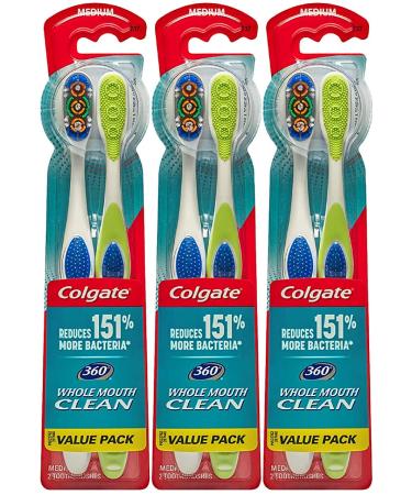 Colgate 360 Medium Toothbrush with Tongue and Cheek Cleaner 6 Count 360 Medium Toothbrush- 6 Count - Buy Online on GoSupps.com