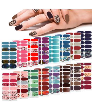 16 Sheets Leopard Nail Polish Strips Stickers Self Adhesive Full Nail Wraps Stickers Gel Nail Art Decal Strips with Nail File for Women Girls Manicure Decoration
