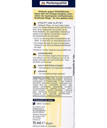 Balea Anti-Wrinkle Eye Cream Q10 with Omega Complex - Vegan & Cruelty-Free - 15ml - Buy Online on GoSupps.com