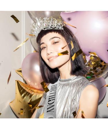 Birthday Queen Sash & Crystal Tiara Set - Silver Tiara and Crowns for Women - Birthday Decorations Set with Rhinestone Headband and Glitter Sash for Party - Buy Online on GoSupps.com