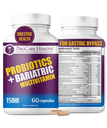 ProCare Health Probiotic Bariatric Multivitamin with Iron 45mg (60 Count) - 15 Billion CFU Bariatric Probiotic Fast Dissolving Veggie Capsules to Support Gut and Immune Health in Bariatric Patients 60 Count (Pack of 1)