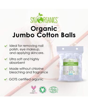 Sky Organics Organic Jumbo Cotton Balls - 60 Count | Eco-Friendly, Soft & Durable - Buy Online on GoSupps.com
