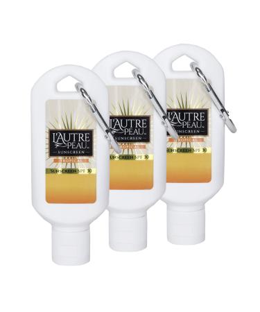 SPF 30 Sunscreen Multi-Pack by L'AUTRE PEAU | Travel Size Sunscreen for Men Women and Kids | Non-Greasy Water Resistant | Tropical Scent | TSA Approved | (2oz 3 pack With Carabiner Clip) 2 Ounce 3 pack With Carabiner C...