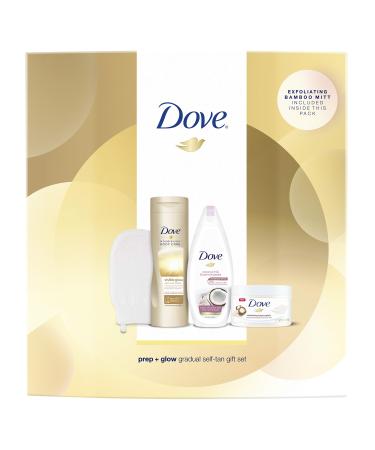 Dove Prep and Glow Gradual Self Tan Collection with Body Mitt Gift Set for women 3 piece Fair to Medium Gift Set