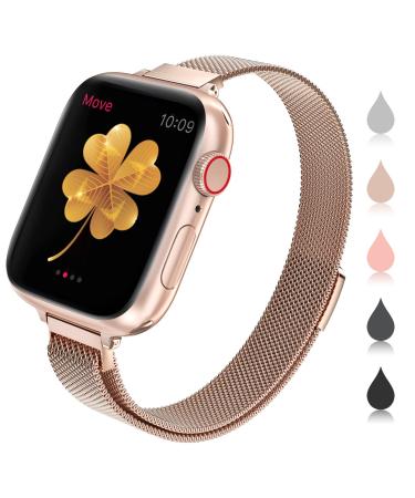 CTYBB for Apple Watch Band Series SE 7 6 5 4 3 2 1 38mm 40mm 41mm 42mm 44mm 45mm, Stainless Steel Slim & Thin Mesh Magnetic Clasp Strap Women and Girl Replacement Band for iWatch A-Champagne Gold 38mm/40mm/41mm