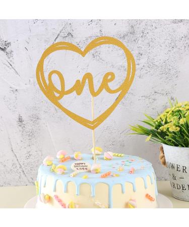 Cake Topper for 1st Birthday - Glitter Golden Wedding First Anniversary Cake Decorating Supplies Baby Photo Booth Props Cake Toppe Gold-01 - Buy Online on GoSupps.com