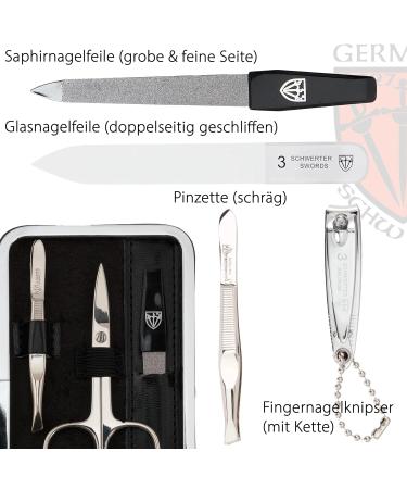 Buy Three Swords Germany 6 pcs Manicure Set 'Genova' - Nail Care Set in Black Synthetic Leather Case with Nail Scissors Skin Scissors Nail Clippers & More - International Shipping Available - Buy Online on GoSupps.com