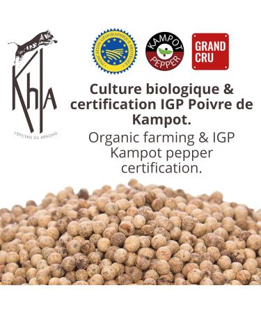 Khla - Organic Kampot White Pepper - Peppercorns 50g - Traditional Palm Leaf Gift Box - Grand Cru Strong & Powerful - Cooking Ingredient - Asian Spice - Cambodian Origin - Buy Online on GoSupps.com