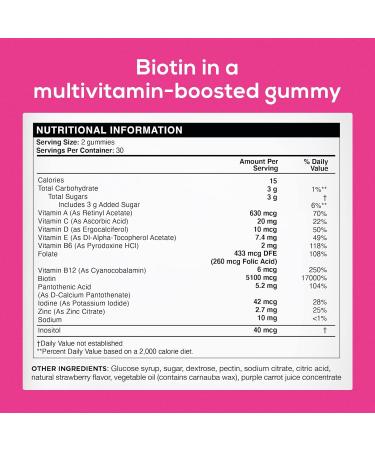 Premium Biotin Gummies for Hair Growth 5100 mcg - Hair Skin and Nails Vitamins with Folic Acid, Vitamins A, C, E & D - 60 Gummies - Buy Online on GoSupps.com