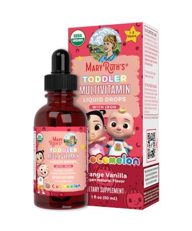 Cocomelon Multivitamin & Multimineral with Iron for Toddlers by MaryRuth's | USDA Organic | Sugar Free | Multivitamin Liquid Drops for Kids Ages 1-3 | Immune Support | Vegan | Non-GMO | 1 Fl Oz Cocomelon Toddler Multi w/...