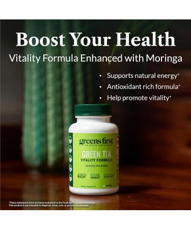 Greens First Green Tea Vitality Formula - Enhanced with Moringa - Antioxidant-Rich for Clean Energy - Vegan & Gluten-Free - Powerful Blend for Energy & Overall Wellness (60 Capsules) - Buy Online on GoSupps.com
