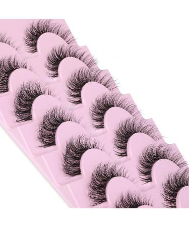JIMIRE 3D Fluffy False Eyelashes 7 Pairs - Demi-wispies Natural Look Cat Eye Faux Mink Lashes 15MM D Curl Wispy Fluttery Eyelashes with Clear Band - Buy Online on GoSupps.com