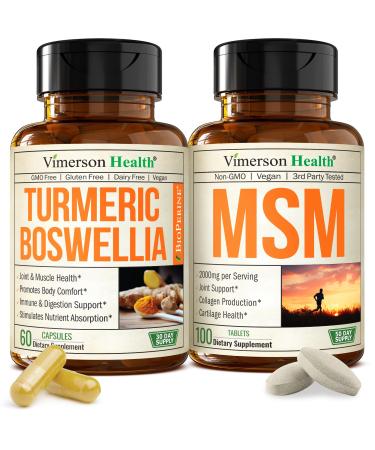 Boswellia Turmeric Curcumin Supplement + MSM 2000mg Bundle Supports Joint Health & Aids Inflammatory Response with Ginger Root Organic Turmeric Powder & Curcumin with Black Pepper (BioPerine)