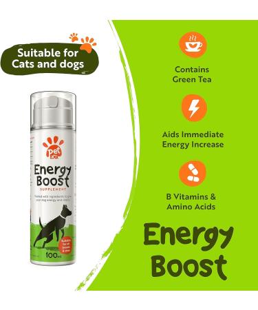 PetExx Energy Boost 100ml - Multivitamin Rehydration Immune Support Electrolyte Pet Supplement with Beta Glucans, Prebiotics, Amino Acids, Vitamins A E D3 & B12 - Green Tea Formula - Buy Online on GoSupps.com