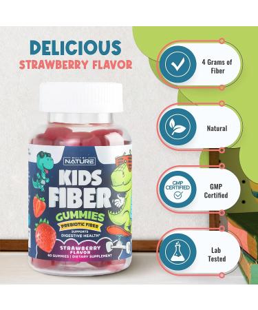 Kids Fiber Gummies - Plant Based Digestive Health Supplement for Children - Non-GMO Prebiotic Fiber Gummy with Chicory Root - Strawberry Flavored - 60 Gummies - Buy Online on GoSupps.com