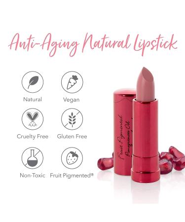 Pomegranate Oil Anti-Aging Lipstick - Vegan Fruit Pigmented Foxglove Color, Long Lasting, Moisturizing Cocoa Butter, Satin Finish - 0.15 oz - Buy Online on GoSupps.com