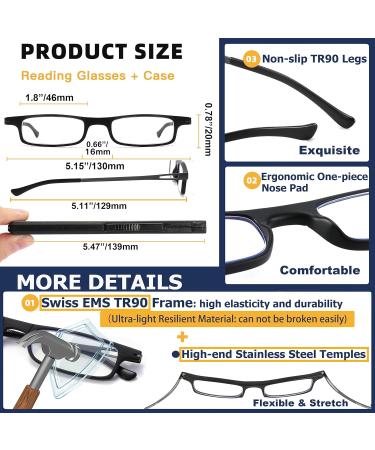 Ultra-Thin Folding Reading Glasses Anti Blue Ray | Lightweight TR90 Compact Readers for Men & Women - 2 PCS Black/Gunmetal 2.5x - Buy Online on GoSupps.com